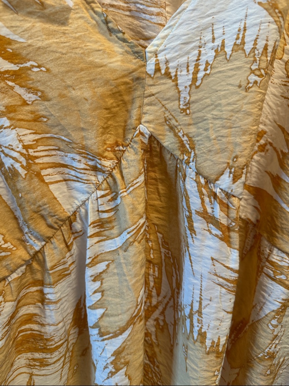 H&M Cream and Yellow Printed V-Neck Babydoll Mini Dress - Picture 6 of 8